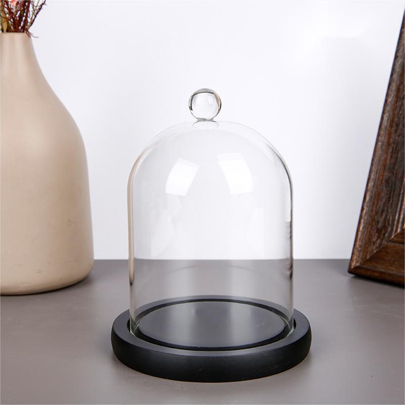 Candle dome cover candle holder with wooden base